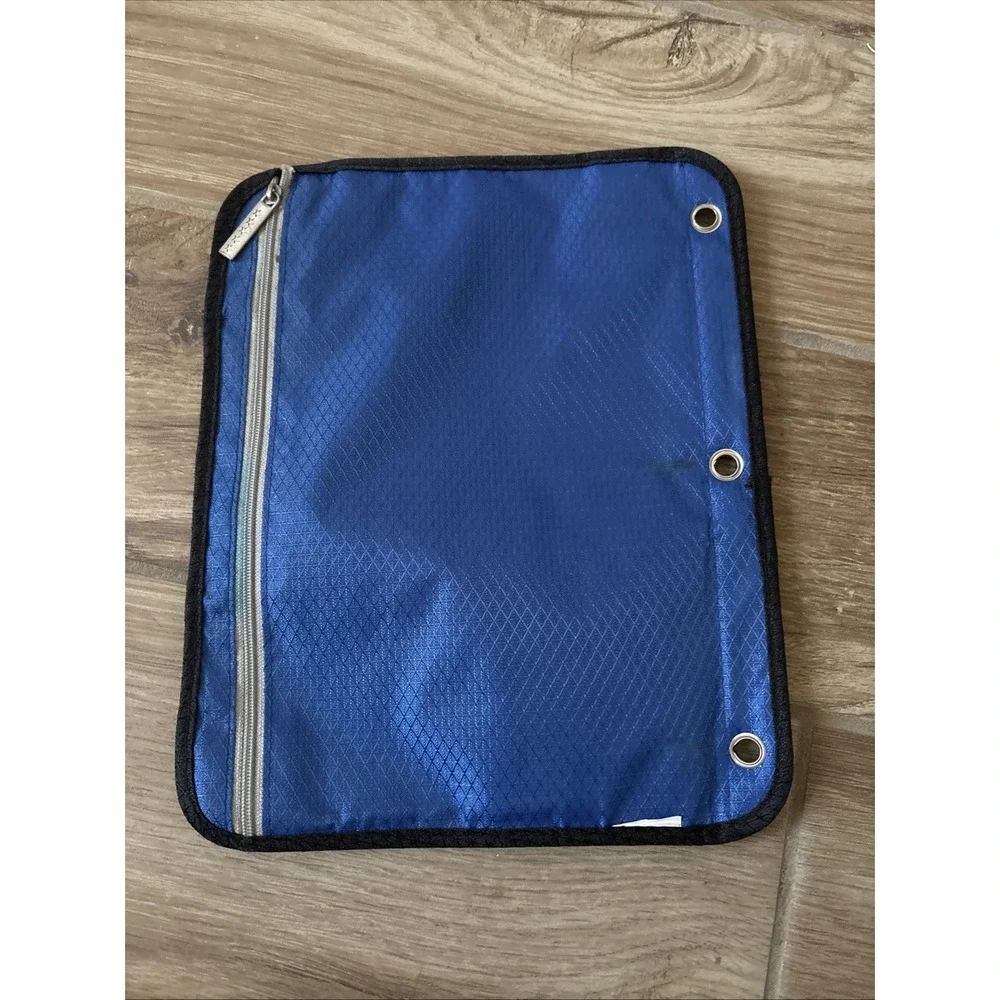 Five Star Dual Zipper Pencil Pouch Blue Binder Case w/ Hoops Organizer
